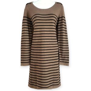NWOT LOFT brown & black striped long sleeve sweater shift dress Womens M…